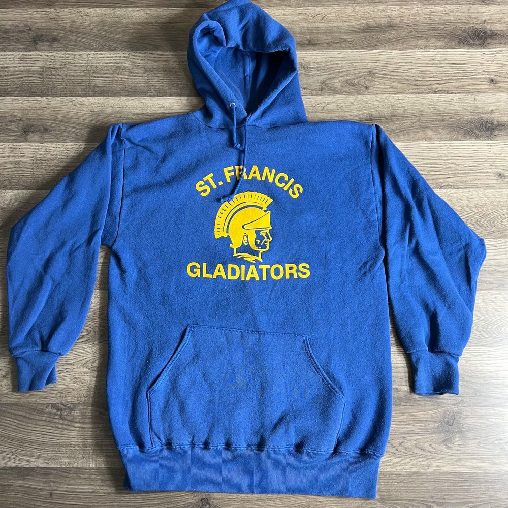 VTG St. Francis Gladiators HS Hoodie FIts M/L Jerzees Sweatshirt 90s Made in USA